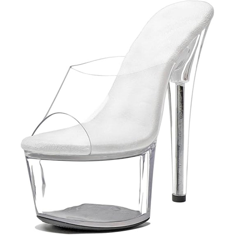 New Womens Size 9 Clear 7" Platform Heel Open Toe Slide On High Heels Shoes