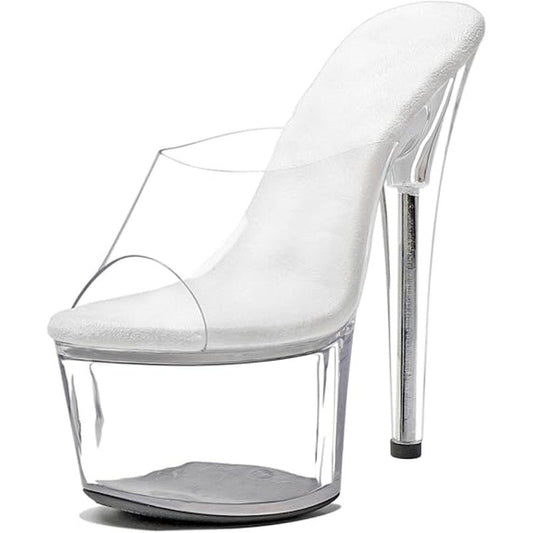 New Womens Size 9 Clear 7" Platform Heel Open Toe Slide On High Heels Shoes