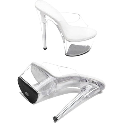 New Womens Size 9 Clear 7" Platform Heel Open Toe Slide On High Heels Shoes