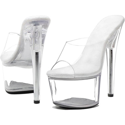 New Womens Size 9 Clear 7" Platform Heel Open Toe Slide On High Heels Shoes